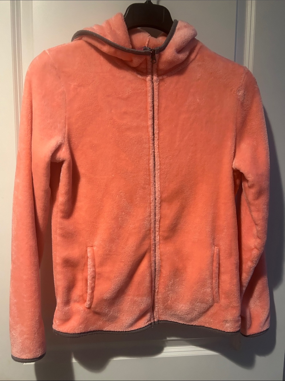 Juniors Coral Pink Full-Zip Hooded Fleece Jacket